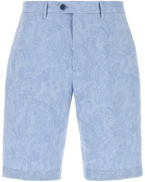 Etro Embroidered Cotton Bermuda Shorts - Blue