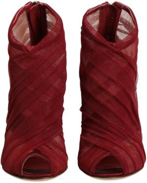 Dolce & Gabbana Red Tulle Ankle Boots Stiletto Heels Shoes