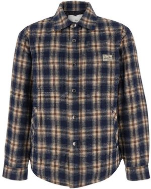 DUNST Checkered Shirt With Front Logo Patch - Blue