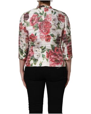 Dolce & Gabbana Multicolor Peony Print Polyester Coat Jacket - Black