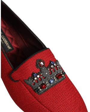 Dolce & Gabbana Crown Embellished Dress Loafers Shoes Leather - Red