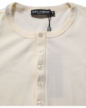 Dolce & Gabbana Long Sleeves Henley Pullover Jumper Cotton Clothing - Natural