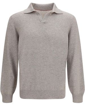 Brunello Cucinelli Mouliné Cashmere Knit Polo Kashmir/Capra Hircus Knitwear - Gray