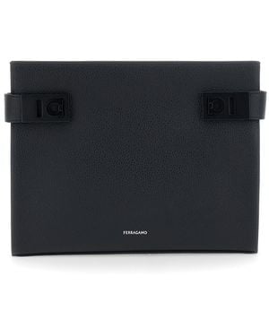 Ferragamo Hug Pelle Grained Calf Clutches And Pochettes - Black