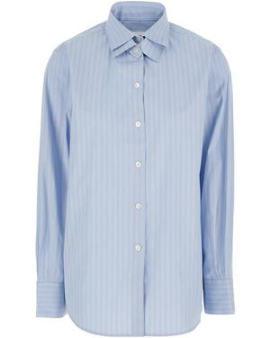 Rohe Shirt With Double Collar And All-Over Striped Motif - Blue