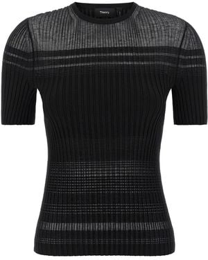 Theory Ribbed Viscose-Cotton Blend T-Shirt - Black