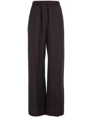 Tela Linen Blend Elasticated Waist Trousers For Viscose Trousers - Black
