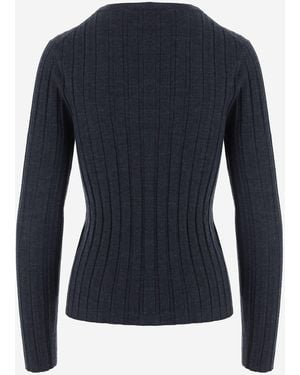 Allude Ribbed Knit Wool Sweater - Blue