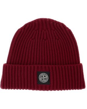 Stone Island Beanie With Cuff Tech Fabric Hat - Red