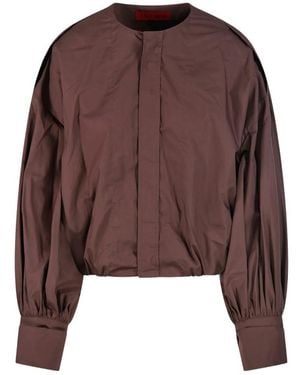 Thelatest Balloon-Sleeve Shirt - Brown