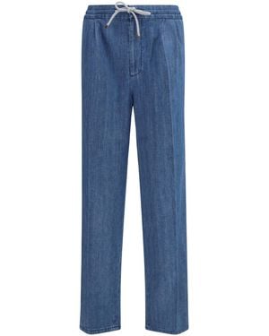 Brunello Cucinelli Pants Lightweight Denim With Drawstring And Double Pleats Medium Cotton Pants - Blue