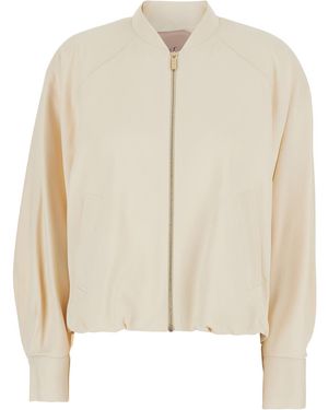 Twinset Jacket With Ruffles And Logo Patch On The Back - Natural