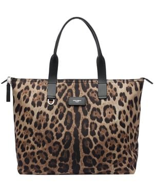 Dolce & Gabbana Logo Leopard Shopping Bag - Black