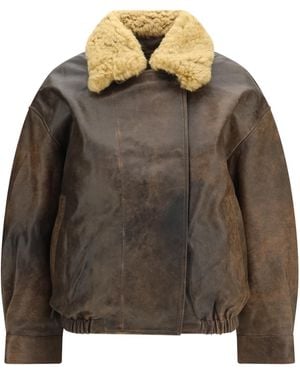 R13 Leather Bomber Jacket Lamb Ovis Aries - Brown