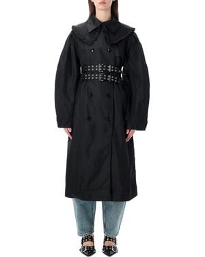 Ganni Nylon Duchesse Double-Breasted Trench - Black