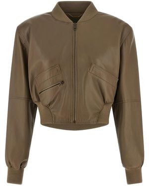 Chloé Crop Fit Leather Jacket - Green