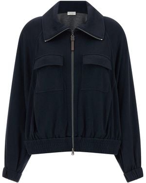 Brunello Cucinelli Cotton-Silk Interlock Sweatshirt - Blue