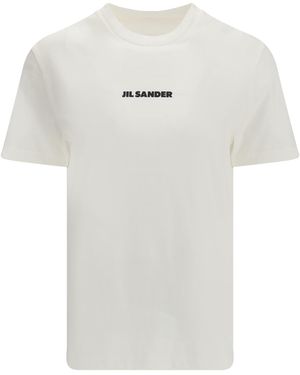 Jil Sander Short-Sleeved T-Shirt With Printed Logo Cotton T-Shirts - White