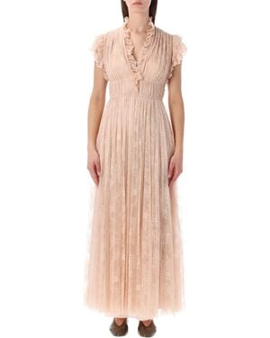 Alberta Ferretti Alberta Ferreti Pleated Lace Evening Dress - Pink