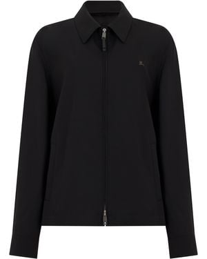 Burberry Zip-Up Jacket Wool Raincoats - Black