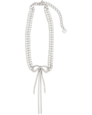 Self-Portrait Crystal Double Bow Choker Brass Necklaces - White