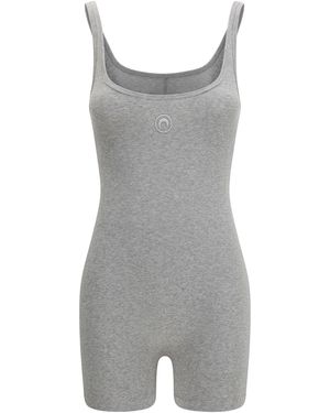 Marine Serre Moon Logo Ribbed Jersey Short Catsuit - Gray