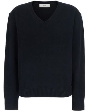 DUNST V-Neck Cashmere Wool Sweater Top - Black
