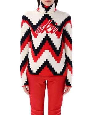 Perfect Moment Chevron Merino Wool Turtleneck Jumper - Red