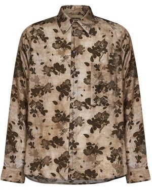 Uma Wang Tan And Floral Moulay Tab Shirt - Brown