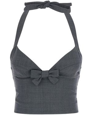 ShuShu/Tong Halter Bow Tie Cami Top Wool Polyester Tops - Blue
