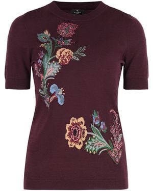 Etro Short-Sleeve Wool Sweater - Red