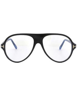 Tom Ford Eyeglasses Aviator Full Rim, Shiny Frame And Clear Light Block Lens Ft5012-B001 - Black