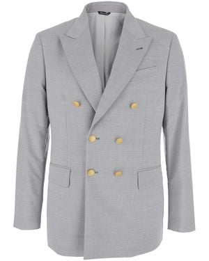 Reveres 1949 Double Breasted Jacket With Peak Lapels - Grey