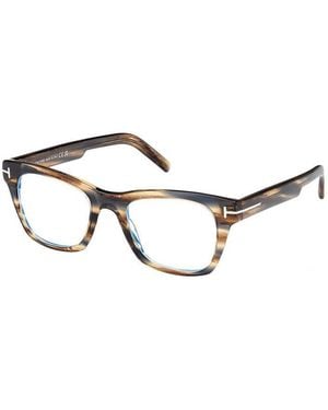 Tom Ford Eyeglasses Square Full Rim, Havana Frame And Clear Light Block Lens Ft5886-B045 Sunglasses - Brown