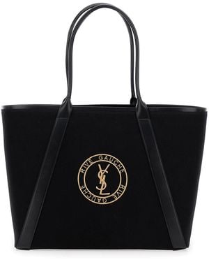 Saint Laurent Rive Gauche Tote Bag With Embroidered Cassandre - Black