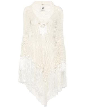 Chiara Is Scialle Rosa Crochet Fringed Poncho - White