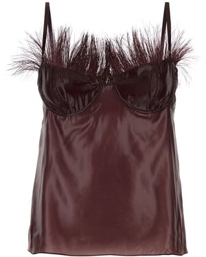 Ferragamo Feather-Embellished Organza Top - Purple