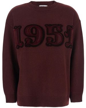 Max Mara Crew Neck Sweater With Embroidery Wool Tops - Purple