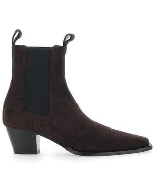 TOTEME Suede Ankle Boots With Elastic Bands - Black