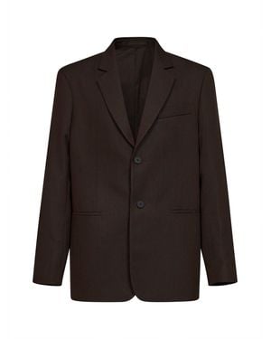 Studio Nicholson Coffee Virgin Wool Rover Single-Breasted Tailored Blazer - Black