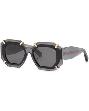 Philipp Plein Sunglasses Geometric Full Rim, Shiny Transparent Frame And Lens Spp098V0819 - Grey