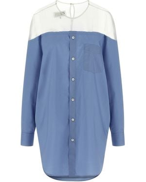 MM6 by Maison Margiela Tulle Insert Shirt Cotton Shirt, Blouse - Blue