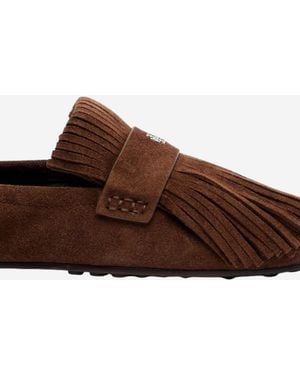 Tory Burch Suede Ballerina Loafers With Fringes - Brown