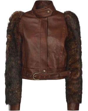Chloé Cropped Leather Jacket - Brown