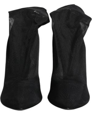 Dolce & Gabbana Black Silk Stretch Mesh Sock Boots Shoes