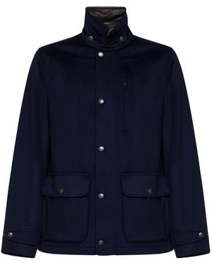 Brunello Cucinelli Bomber Jacket Virgin Wool Beaver - Blue