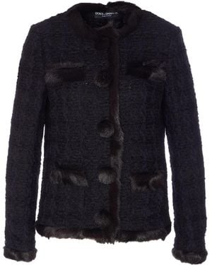 Dolce & Gabbana Single Breasted Tweed Jacket - Blue