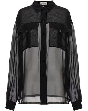Saint Laurent Semi-Sheer Silk Muslin Shirt - Black