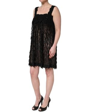 Dolce & Gabbana Viscose Fringed Sleeveless Mini Dress - Black