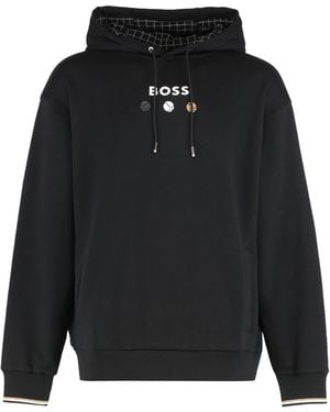 BOSS Hooded Sweatshirt Terry Cotton Jumpers - Black